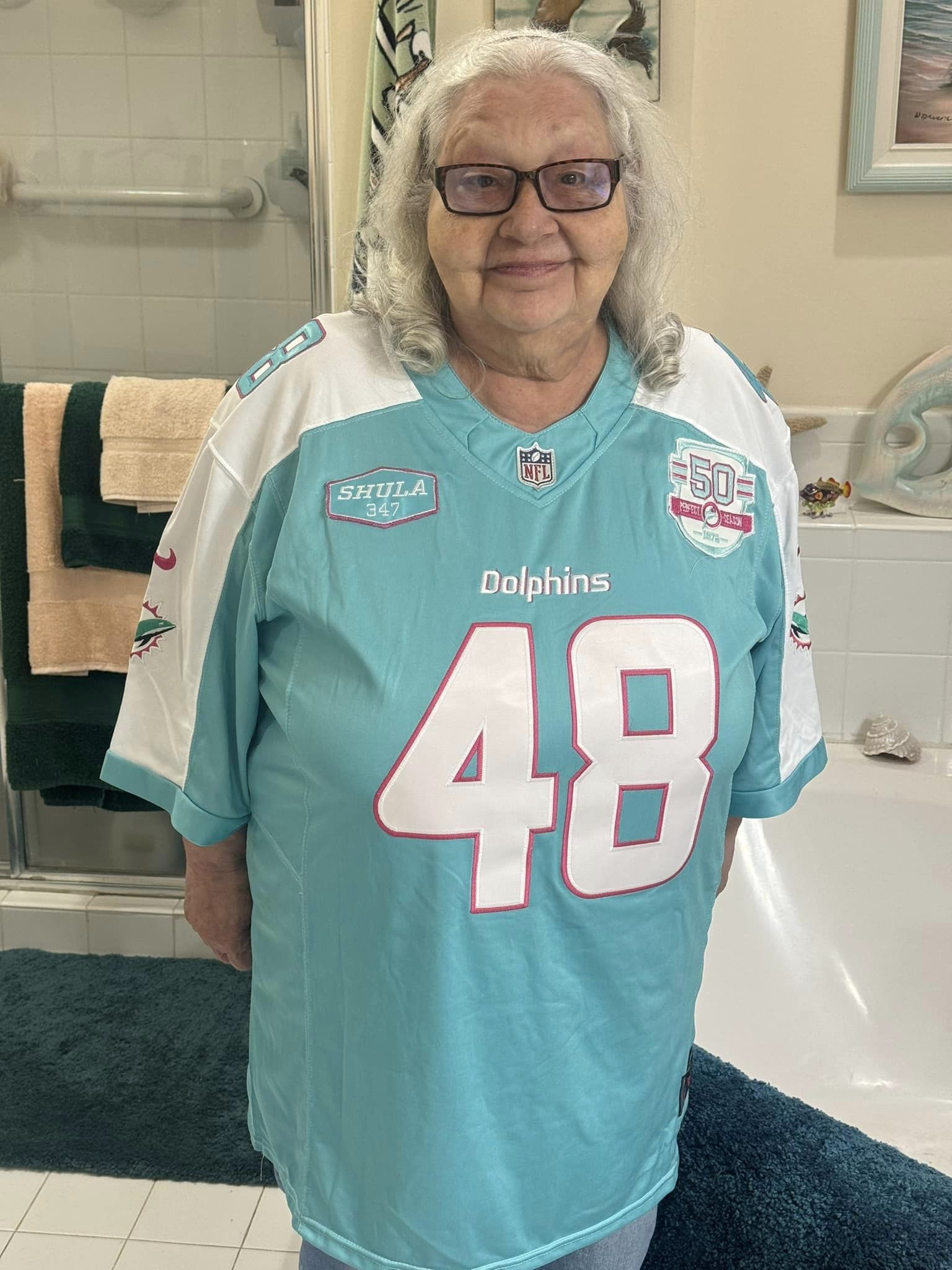 Tyreek Hill Women's Miami Dolphins 50th 1972 Perfect Season Patch Vapor Aqua Alternate Jersey - All Stitched  photo review