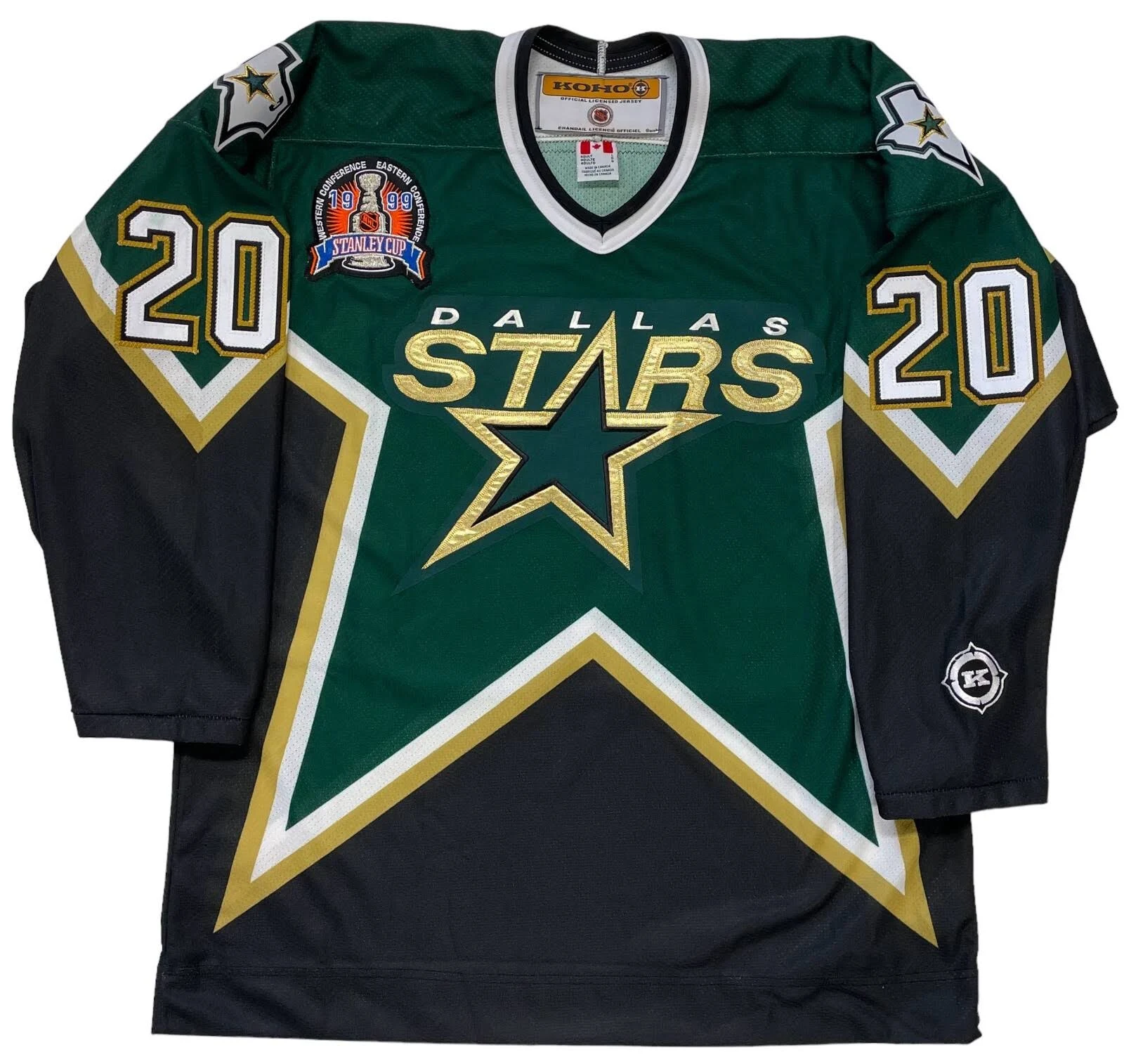 MhBzBoFJIQ2025-06-8-05.png ED BELFOUR SIGNED DALLAS STARS 1999 STANLEY CUP KOHO JERSEY BECKETT COA - Image 1